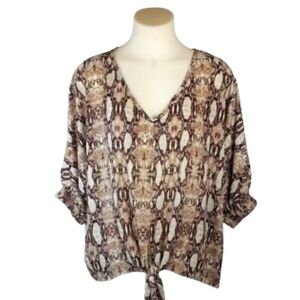 Adora Snake Skin Brown Tye Bottom Blouse Sz Med